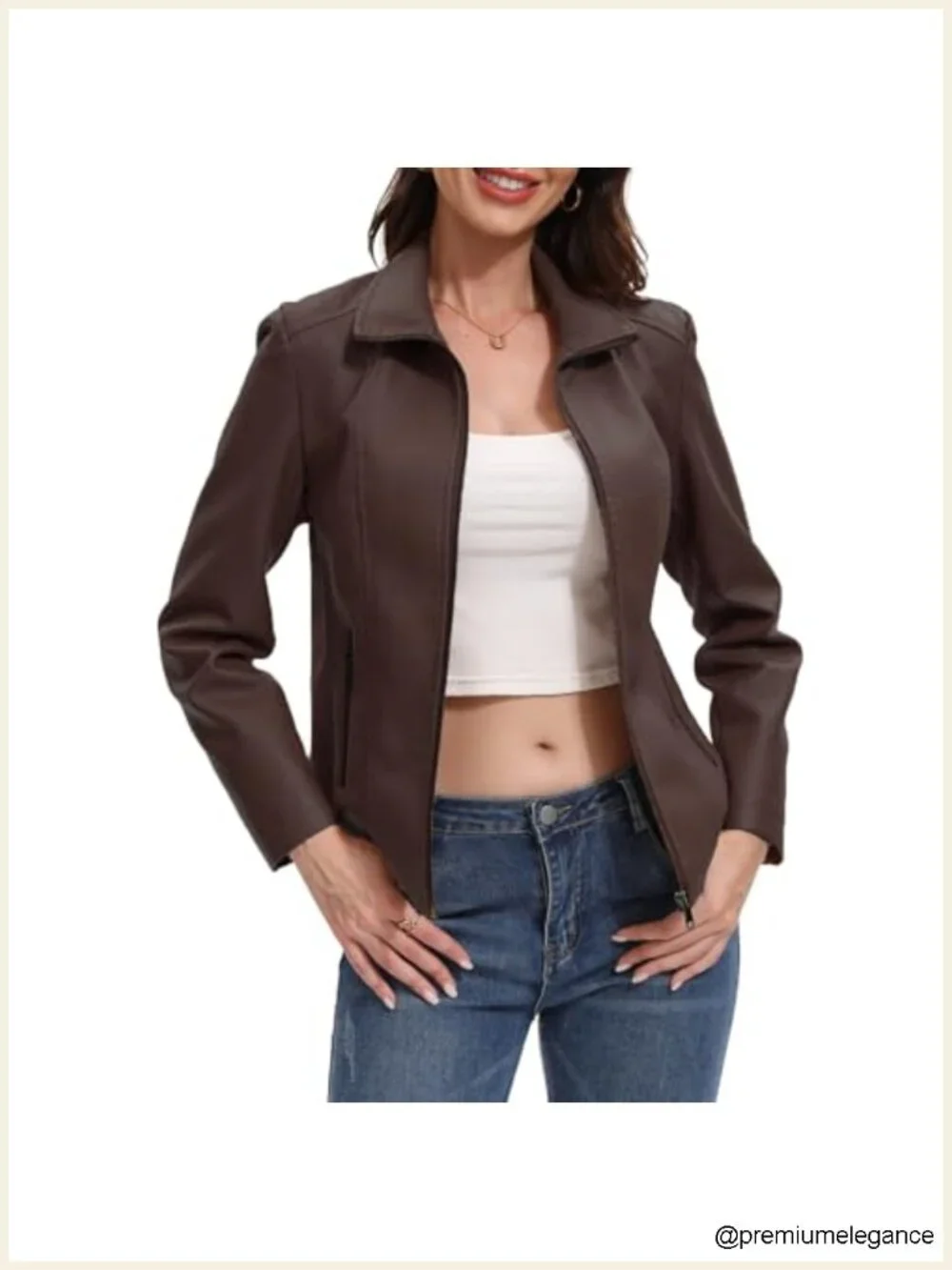 Faux Leather Motorcycle Jacket Zip Up Quilted Coat Going Out